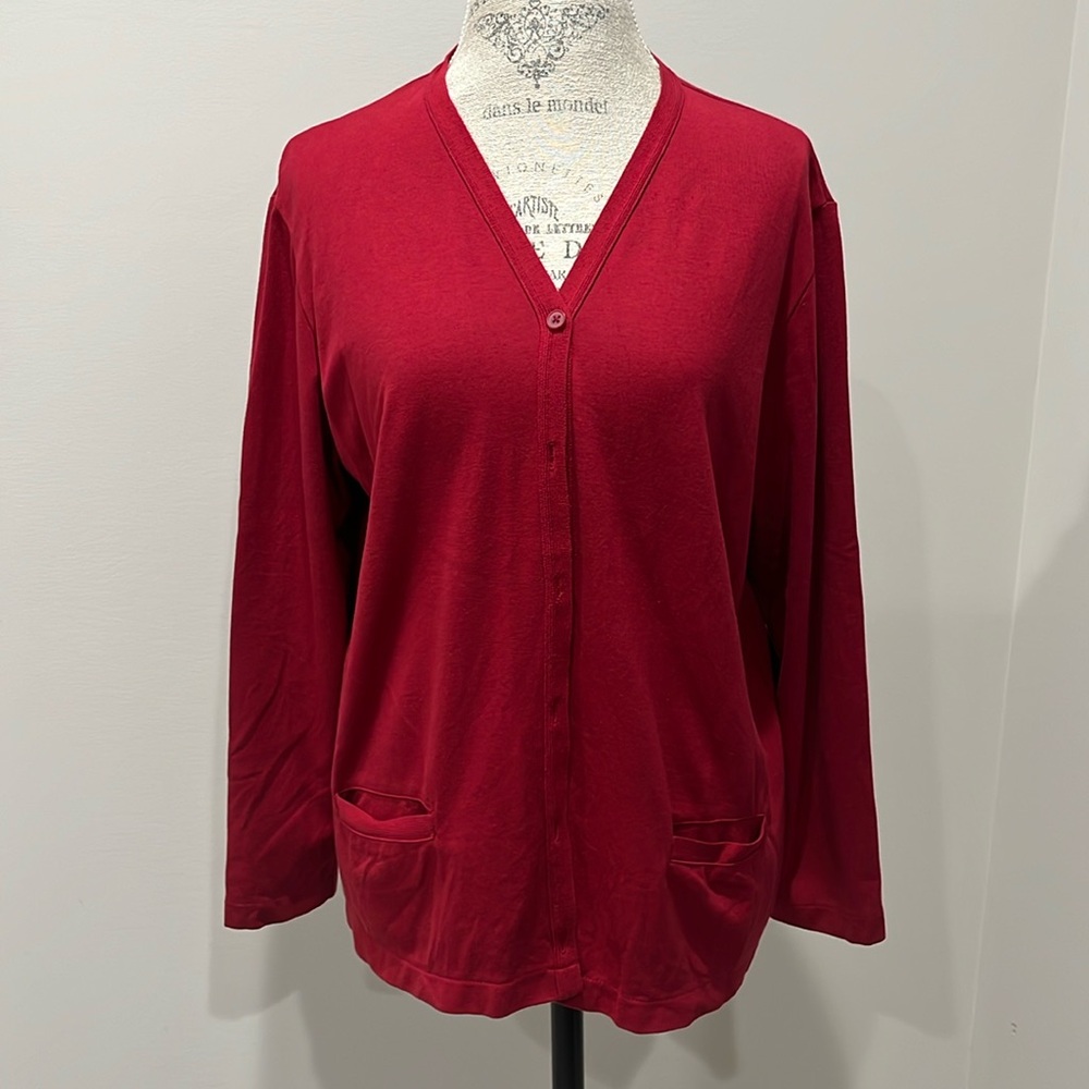 Lands’ End red cardigan, size L